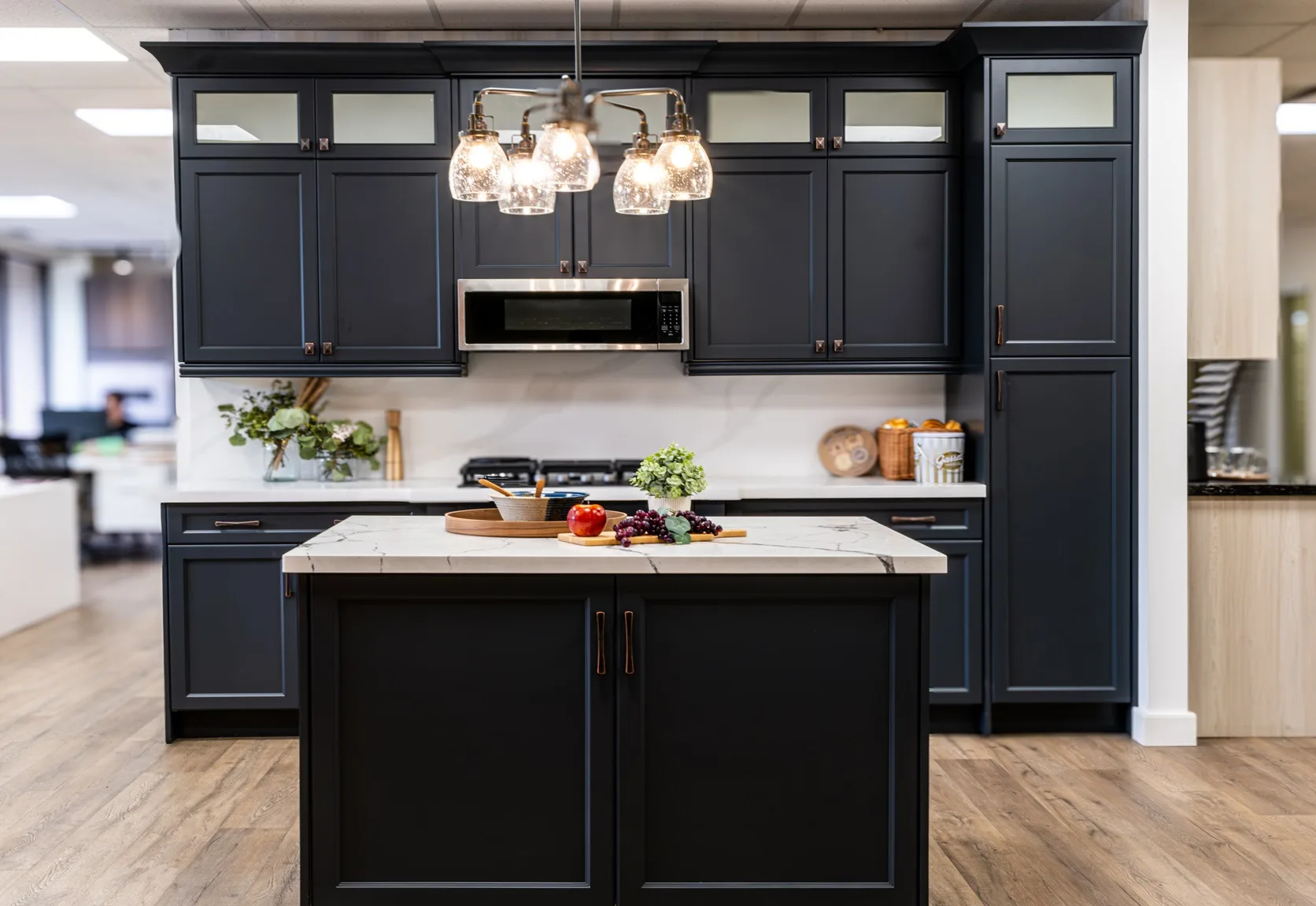 Double Shaker Blue kitchen cabinets installed in Toronto home