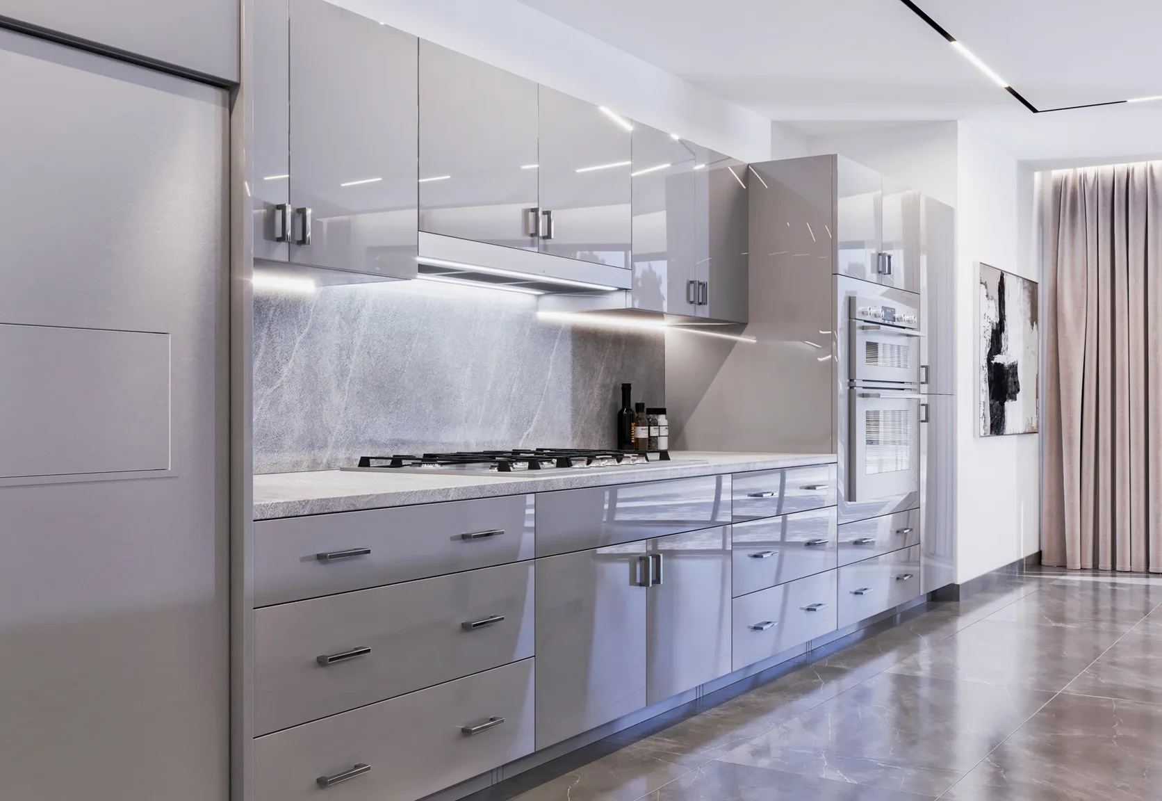 High Gloss Grey kitchen cabinets installed in Toronto home