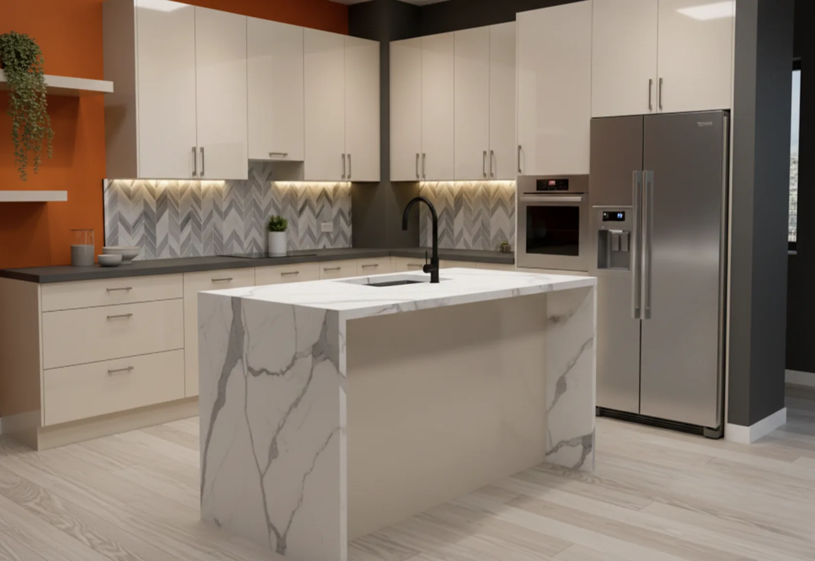 High Gloss Light Grey kitchen cabinets installed in Toronto home