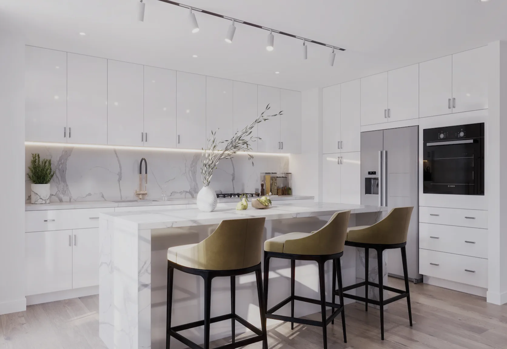 High Gloss White kitchen cabinets installed in Toronto home