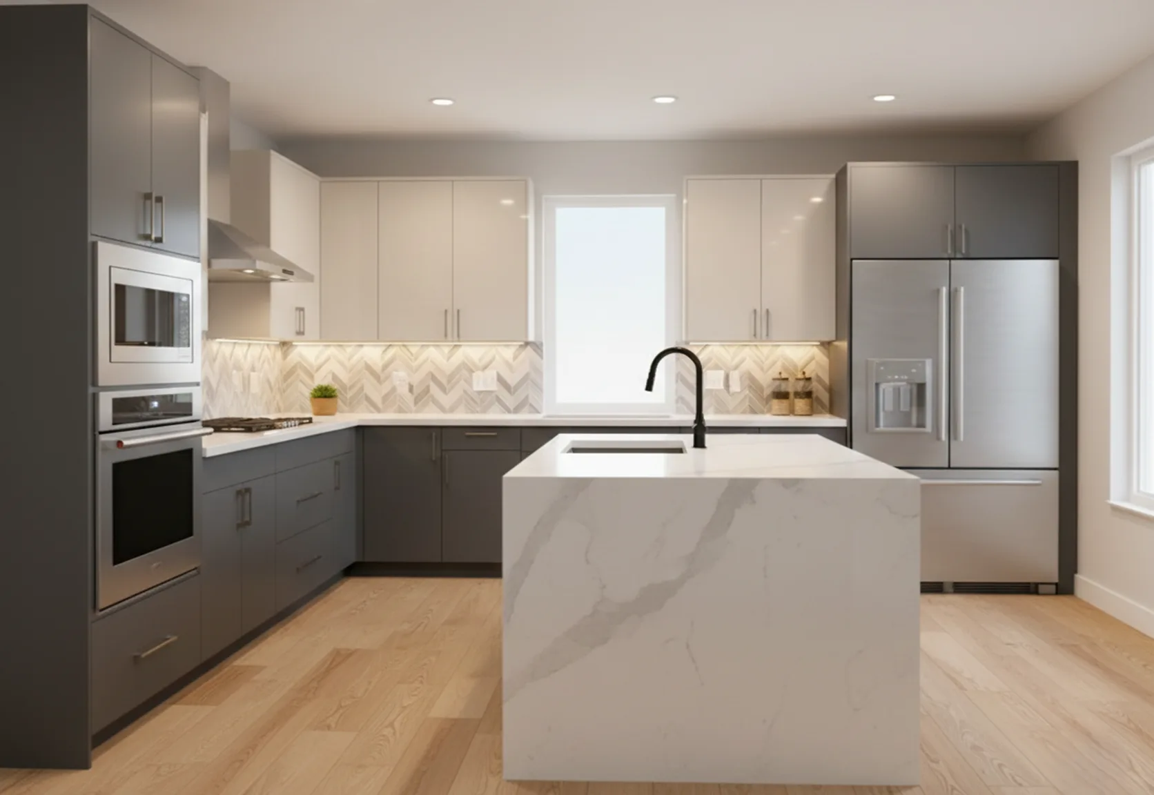 Matte Grey kitchen cabinets installed in Toronto home