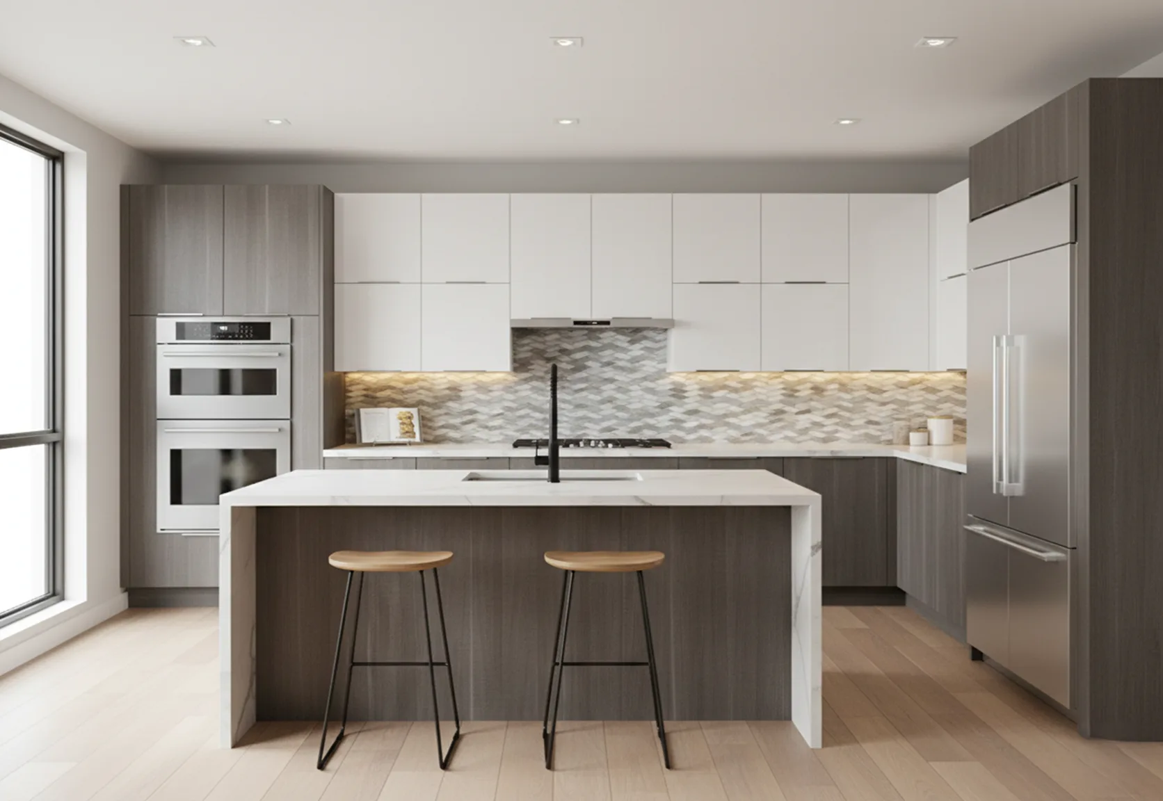Wood Grey kitchen cabinets installed in Toronto home
