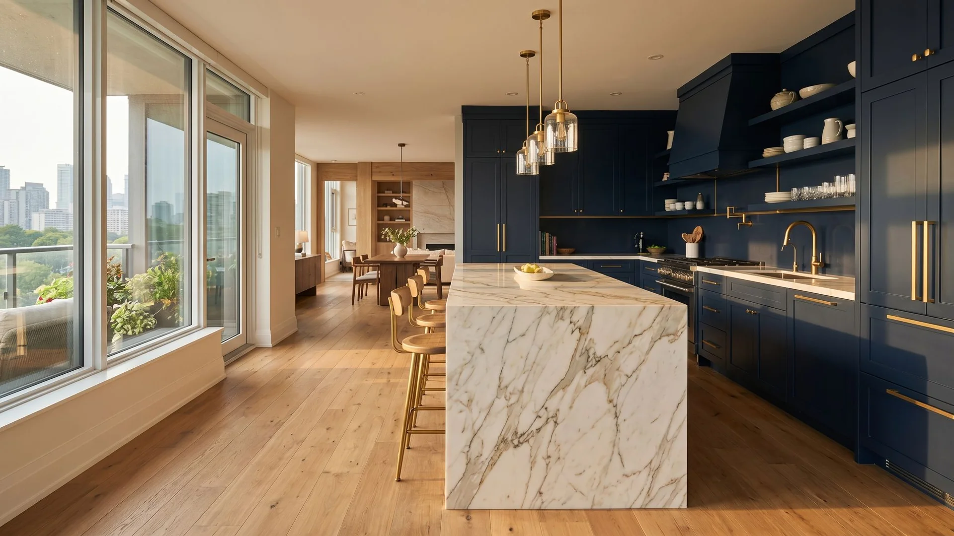Kitchen renovation in Toronto. Custom cabinetry and marble countertops
