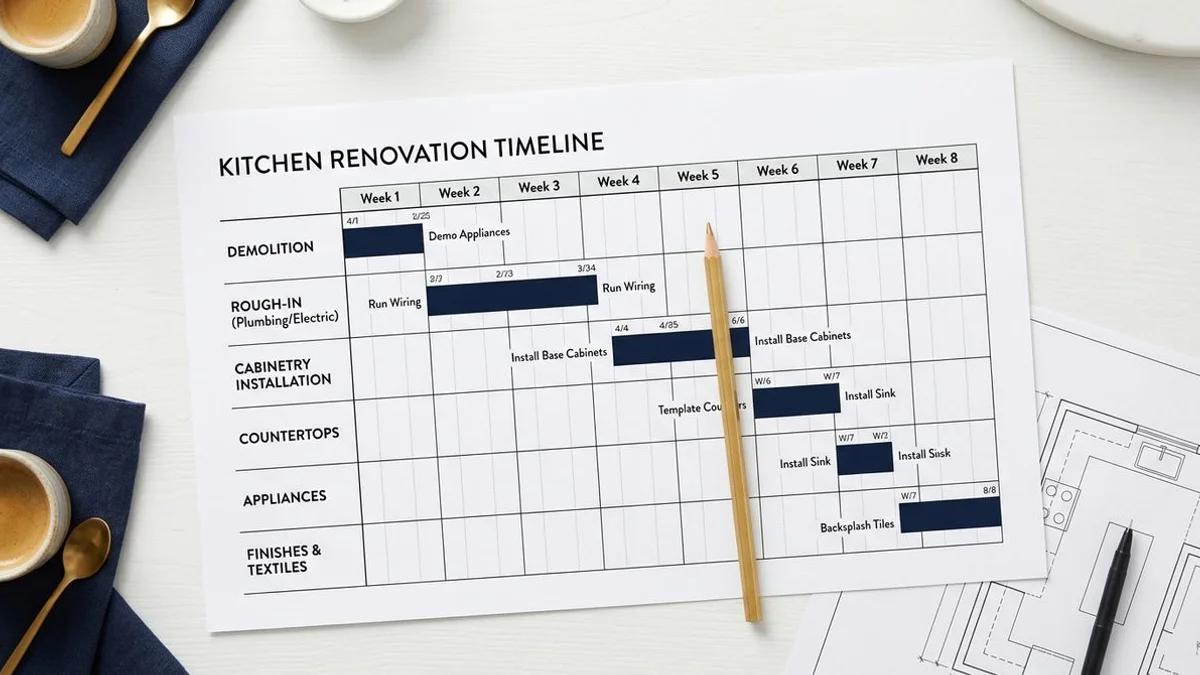 Week-by-week Toronto kitchen renovation timeline chart