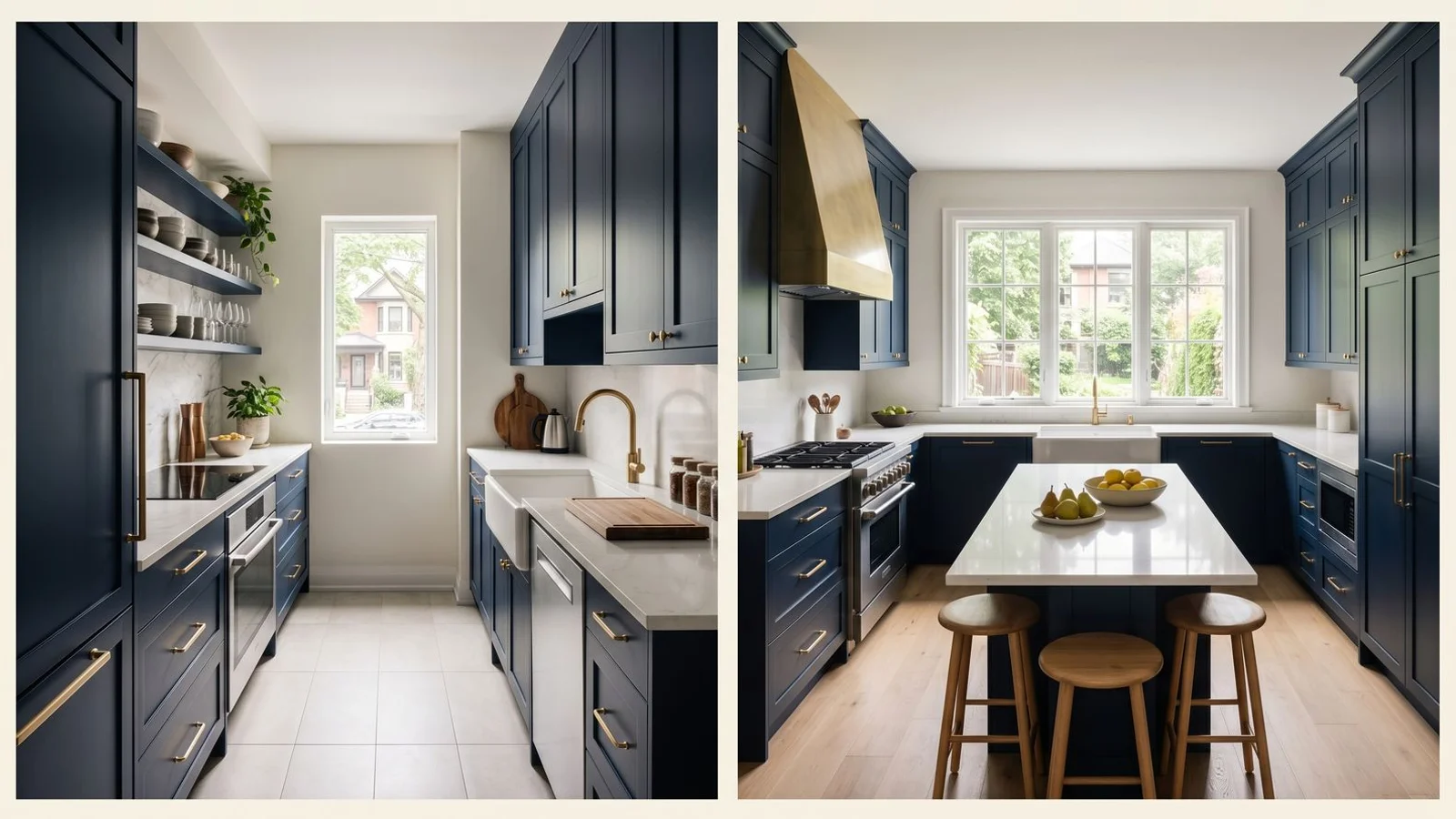 Side-by-side: Toronto condo kitchen and Toronto house kitchen, both renovated