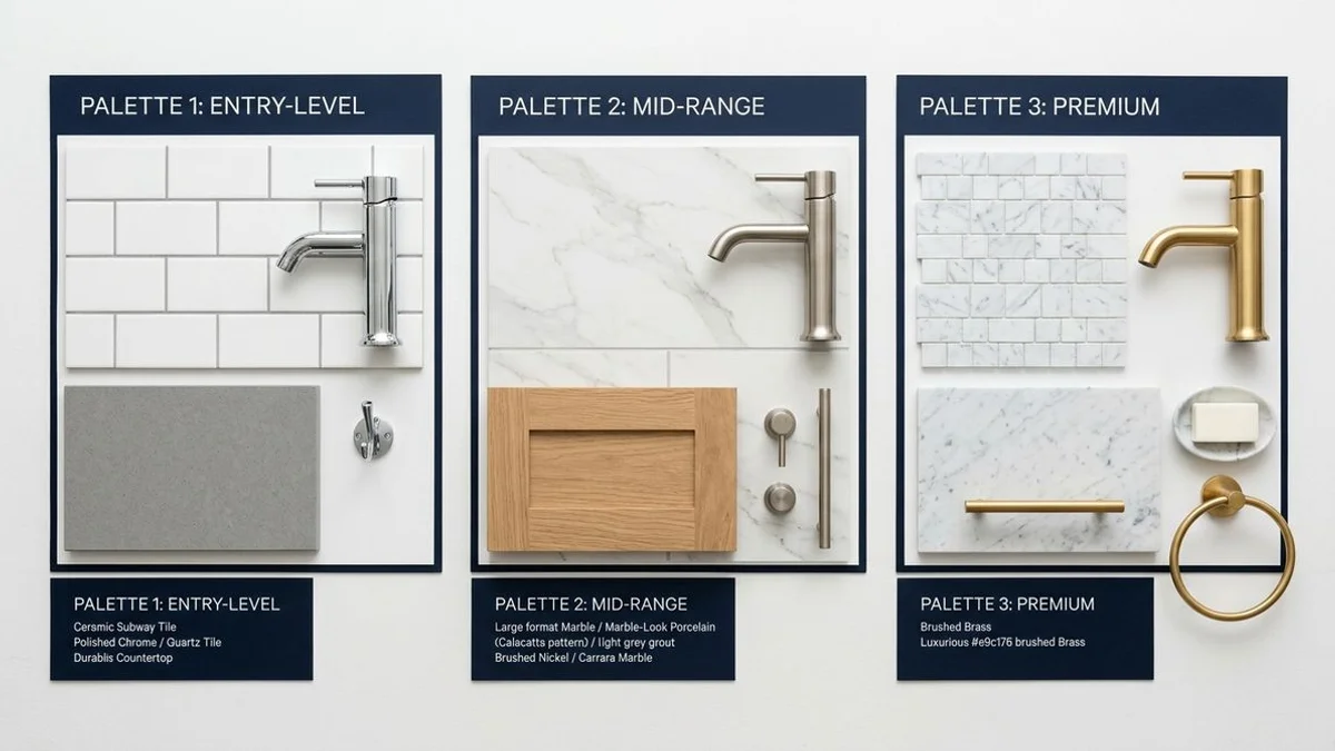 Three-tier bathroom renovation comparison: budget, mid-range, high-end