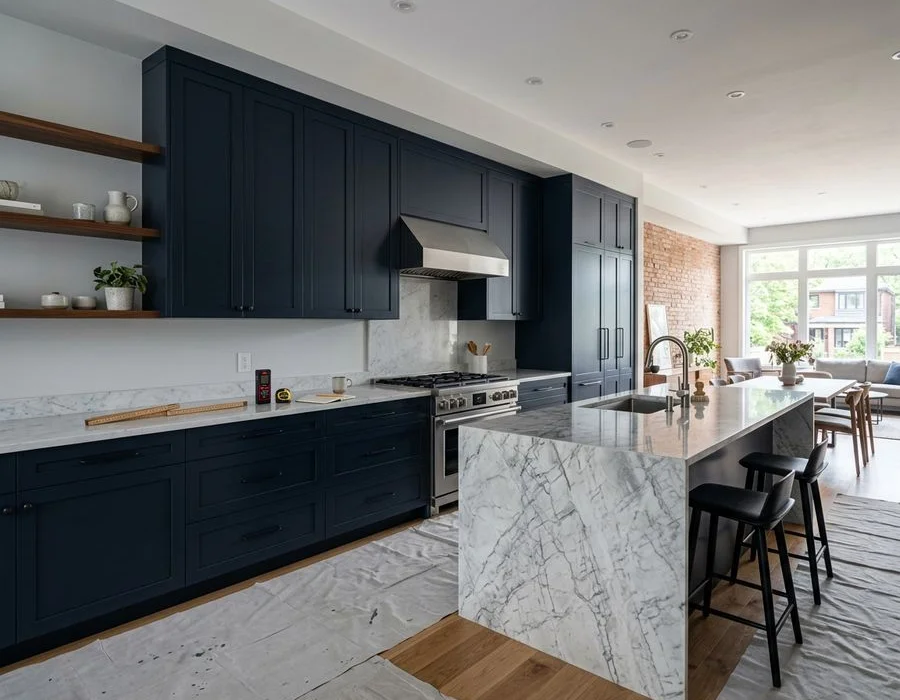 Our team installing custom cabinets in a modern Toronto kitchen